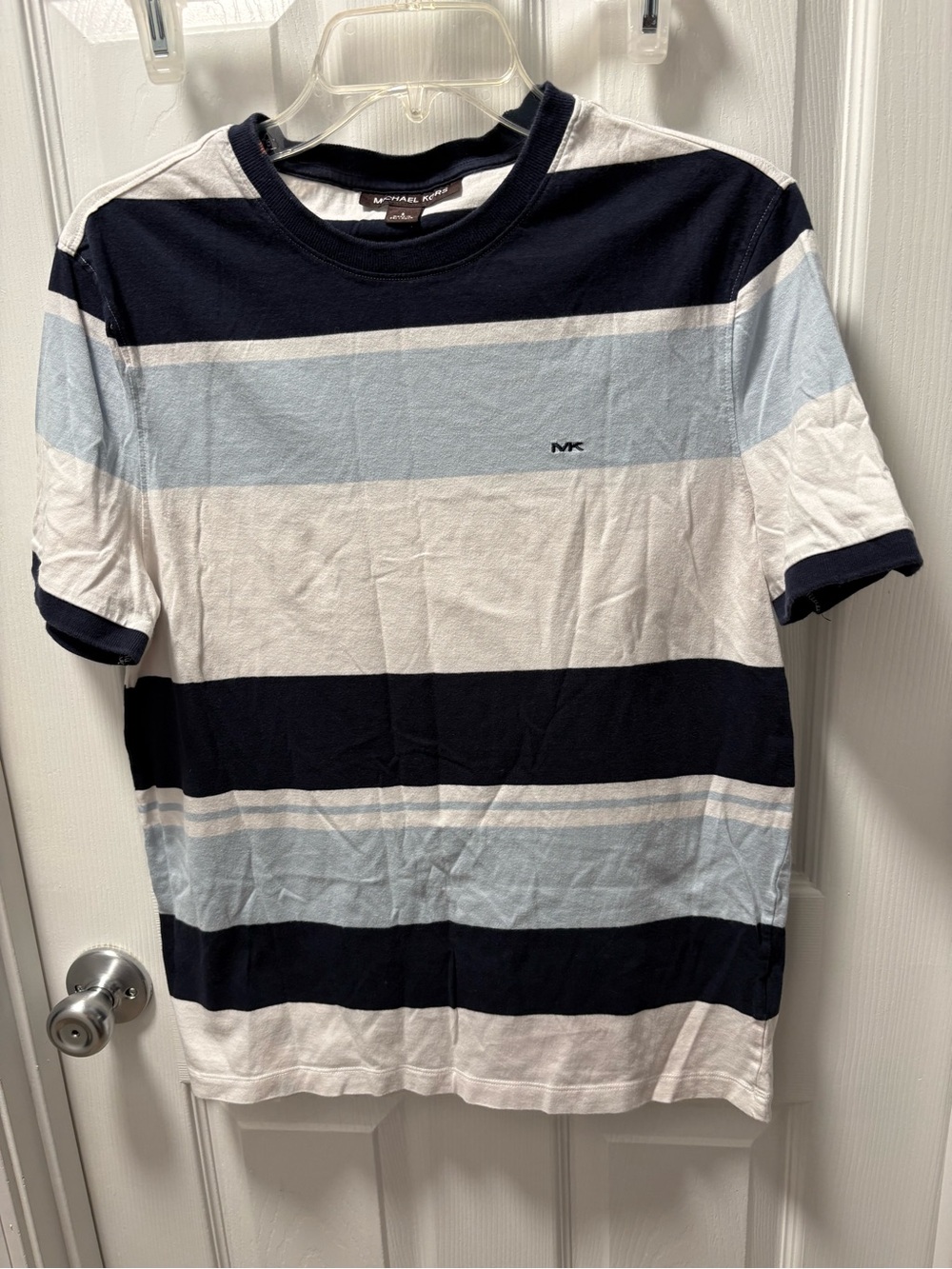 Michael Kors Navy, Light Blue & White Striped Short Sleeve Tee